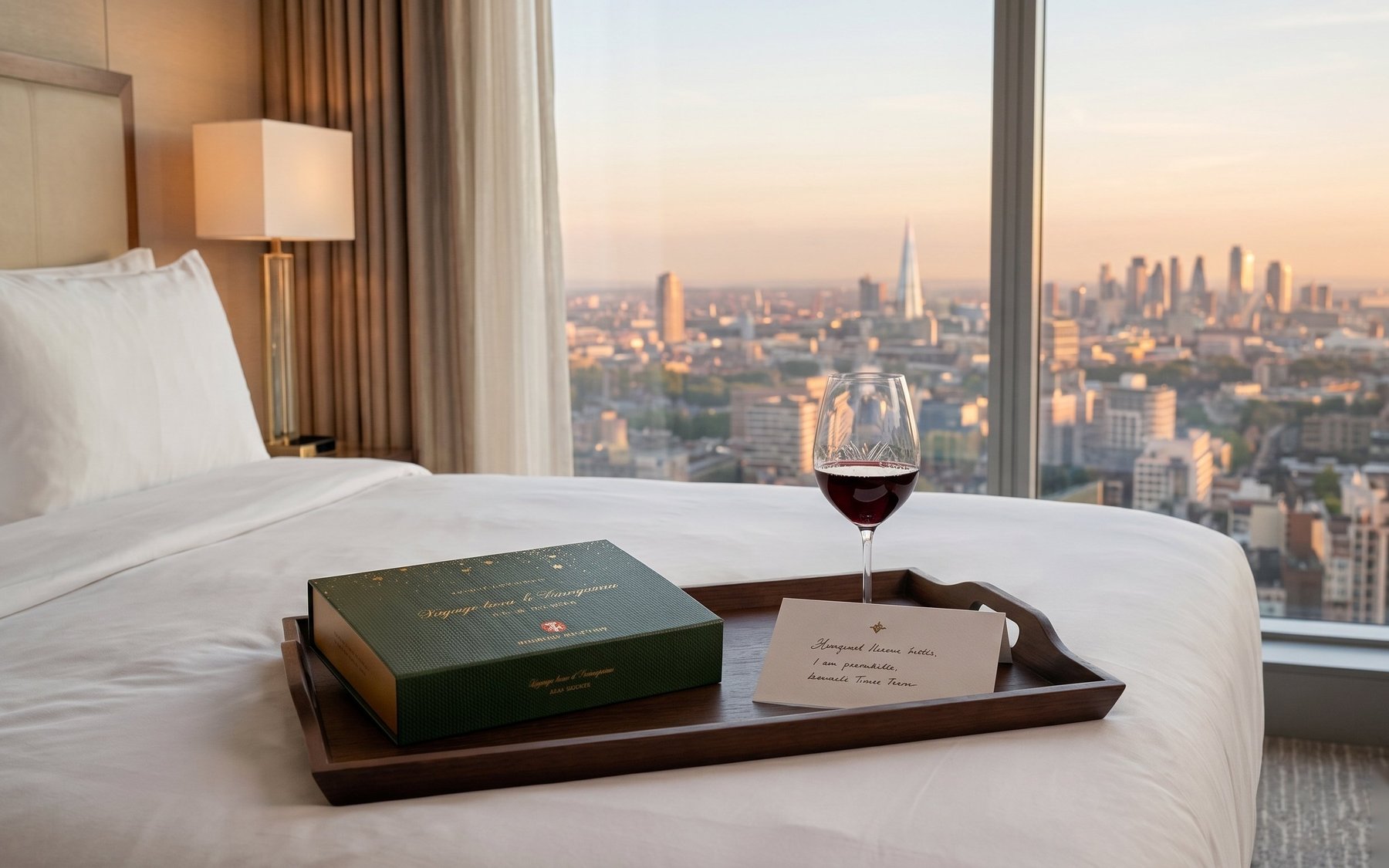 Welcome amenity Somelì in camera d'hotel con vista skyline